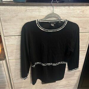 Ziani Couture Black Long Sleeve Knit Top | White Trim Detail | Women’s XL